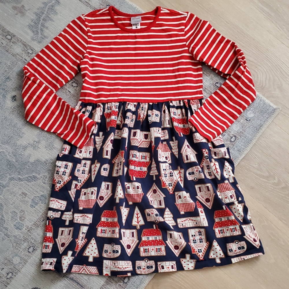 Hanna Andersson Girls Holiday Mixie Playdress Gingerbread Village Dress Sz12